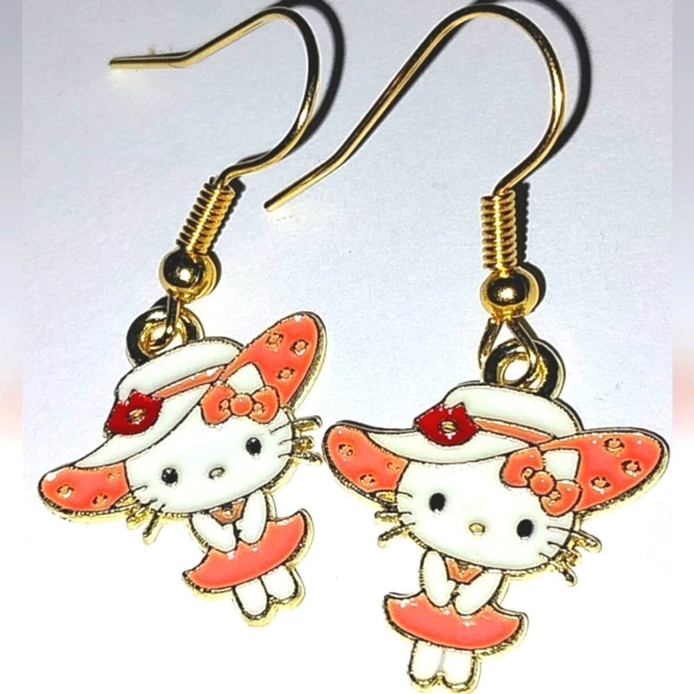 Whimsical character kitty dangle earrings for girls and women